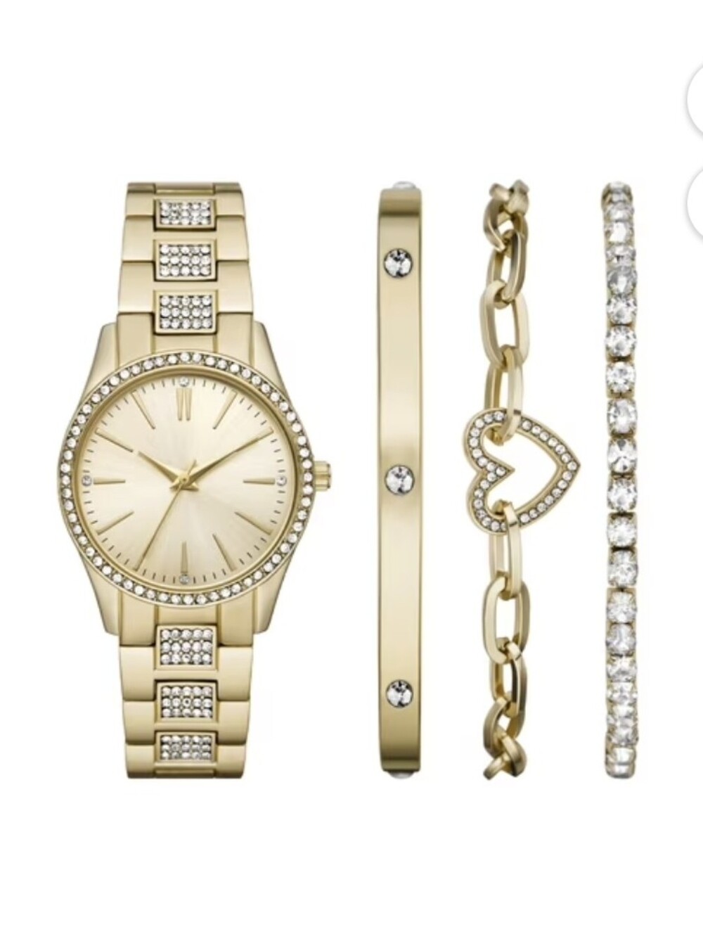 NIB 4pcs Gold Women's Watch and Bracelet Set by